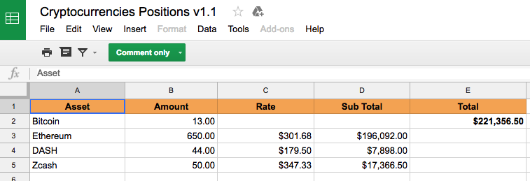 google sheets cryptocurrency ticker