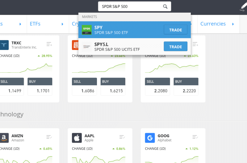 buy ETFs at eToro