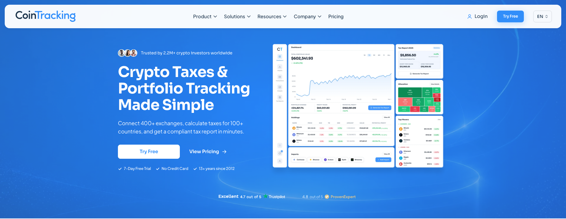 CoinTracking homepage in 2026