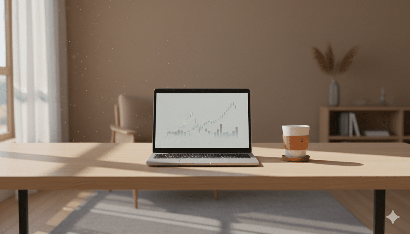 Stock investing guide - minimalist workspace with laptop showing stock charts