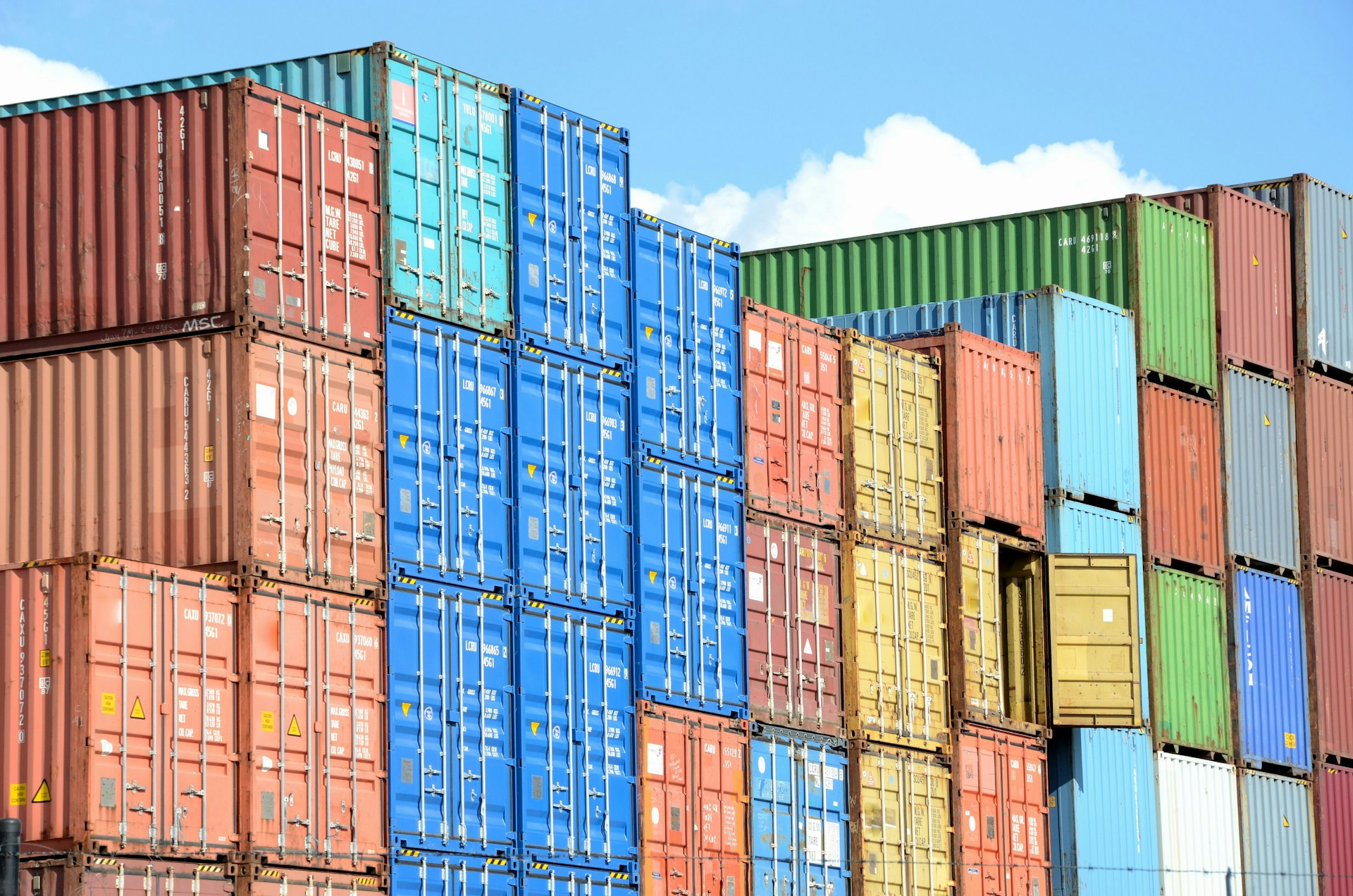 Shipping containers stacked at a port