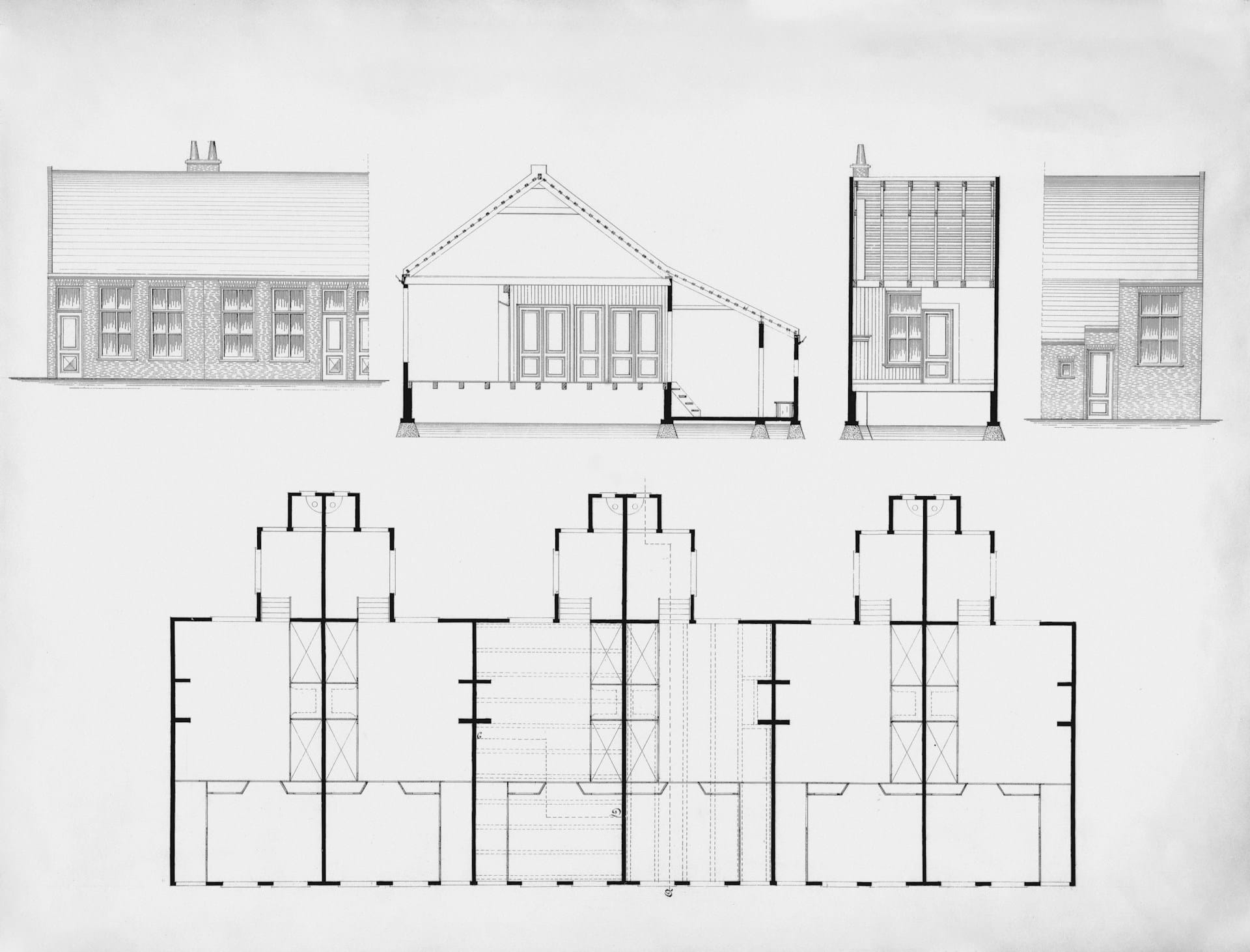 An architectural blueprint with interconnected systems