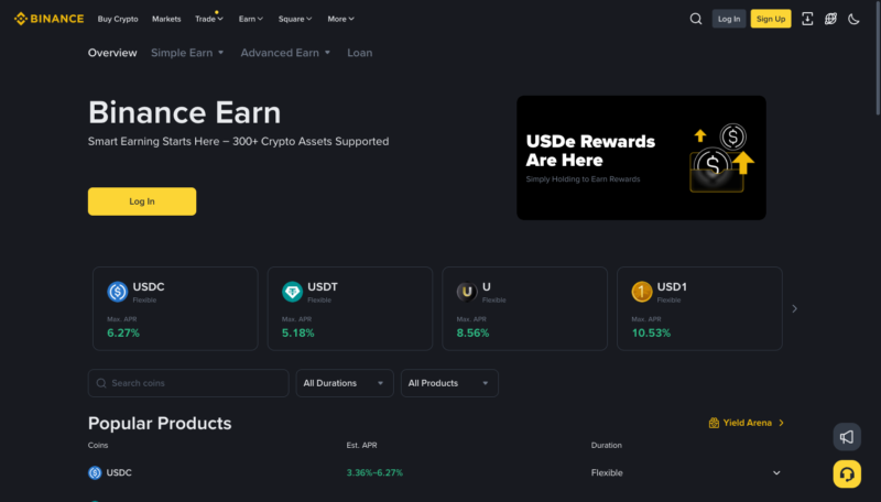 Binance Earn - flexible and locked crypto savings