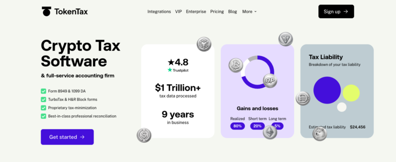 TokenTax homepage - crypto tax software and full-service accounting firm