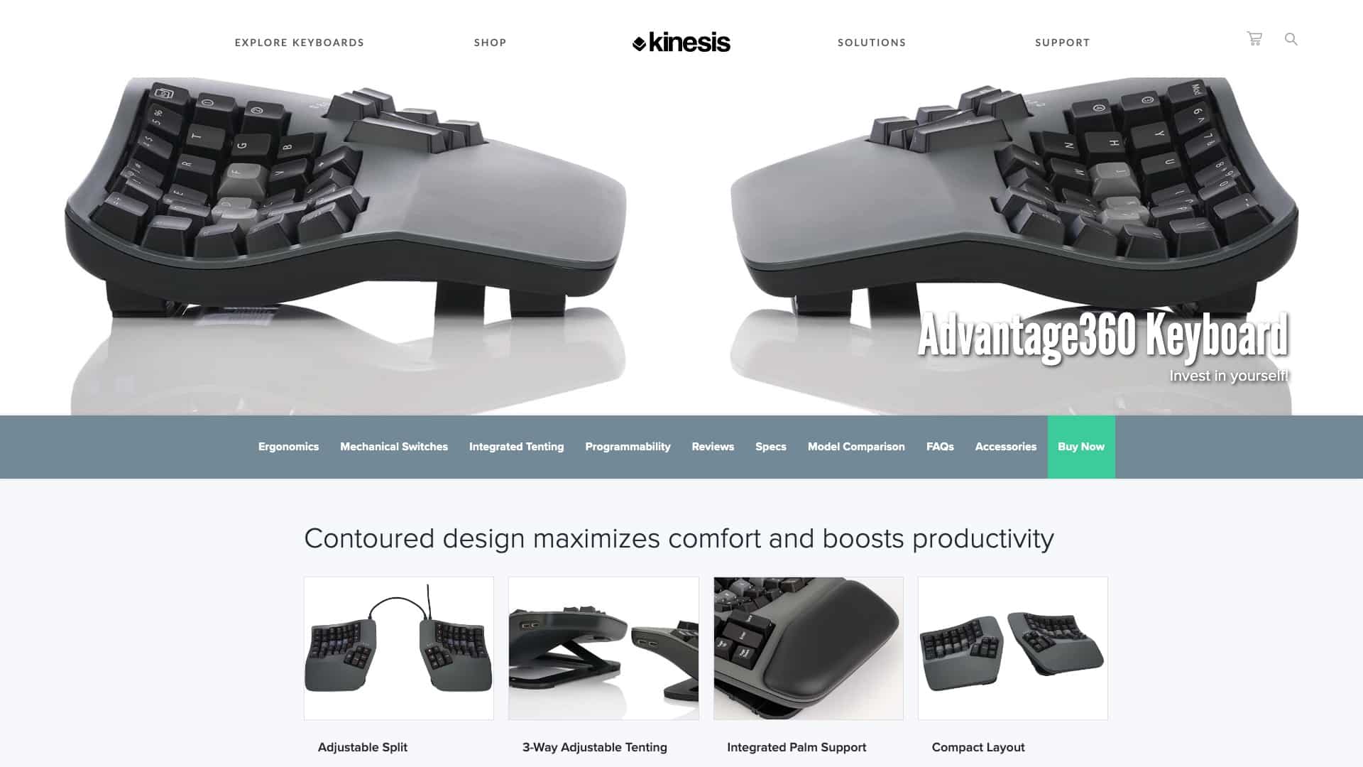 Kinesis Advantage360 split ergonomic keyboard on the Kinesis website