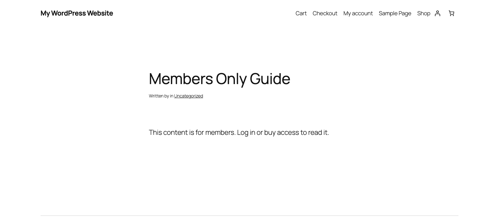 A restricted post showing the restricted message to a logged-in user without the required tag